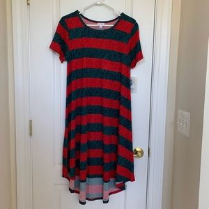 LuLaRoe Carly Dress: S Green and Red Striped